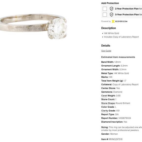 $4000 GIA Natural Diamond Ring  0.7 carat VS1 14K Gold GIA CERTIFICATE US 7 7.3 - Picture 13 of 16